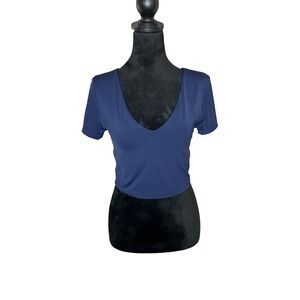Offline By Aerie Seamless Cropped Athletic V-neck Tee Navy‎ Large